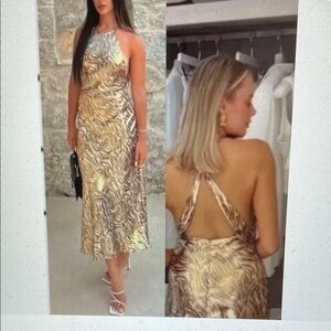 Zara metallic sheen open back Zebra Print Halter midi Dress